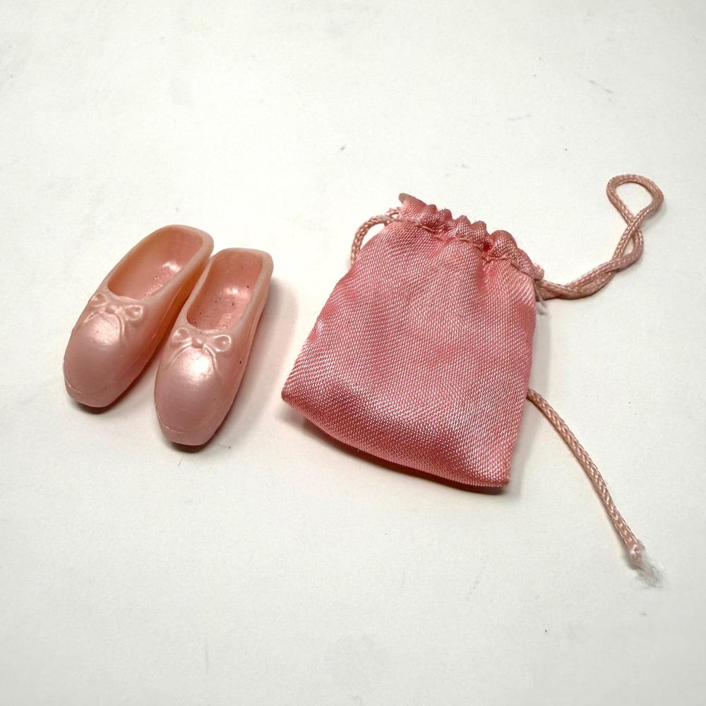Barbie Pink Ballet Slippers Shoes with Bow & Satin Bag Indonesia Vintage 1990s